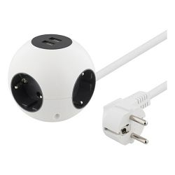 Produžna letva DELTACO Power globe GT-292 (2xUSB-A 2.1A, 4 utičnice, kabel 1.4 m bijeli)