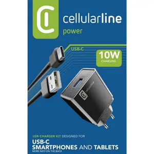 Punjač CELLULARLINE, 12W, 1xUSB-C, USB-A/ USB-C kabel crni