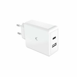 Punjač KSIX, GaN ultrabrzi, 65W, 1xUSB-C + 1xUSB-A bijeli
