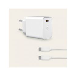 Zidni punjač KSIX USB-C 20W PD + USB-C na USB-C kabel bijeli