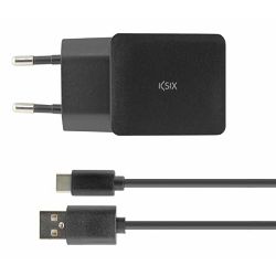 Punjač putni KSIX - USB A na USB C, 2.4A, 1.0M crni 