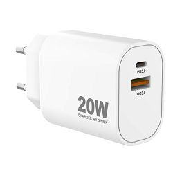 Punjač SINOX PRO Mobility (USB-A+USB-C 20W) bijeli