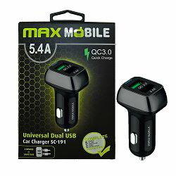 Auto punjač MAXMOBILE DUO SC-191 Quick Charge, 3.0, 27W, 5.4A crno-sivi