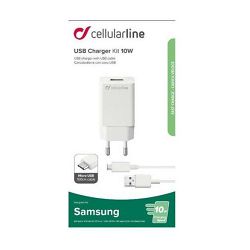 Kućni punjač za mobitel s kablom CELLULARLINE USB Micro SAMSUNG 2A/10W bijeli