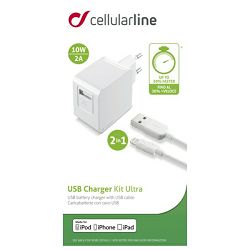 Kućni punjač za mobitel s kablom CELLULARLINE 5V 2A, iPhone lightning bijeli