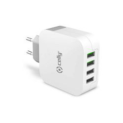 Punjač za mobitel CELLY 4 X USB 4.8A bijeli