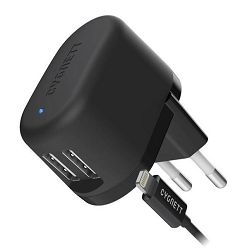 Kućni punjač za mobitel s kablom CYGNETT, iPhone, dual lightning 3.4A, 1m crni 