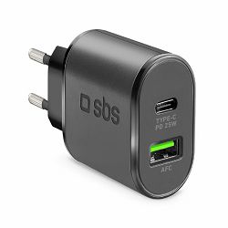 Punjač za mobitel SBS 1xUSB Type-C, PD 25W, 1xUSB AFC crni
