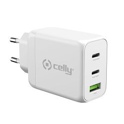 Putni punjač CELLY GaN 2 USB-C + USB-A, 65W bijeli