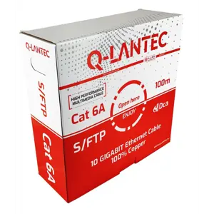 Q-LANTEC Kabel S/FTP kat.6A, sieciowy, skrętka, LSOH, Dca 4x2x23 AWG, 10Gb/s, szary, 100m (KIS6ALSOH100DQ)