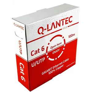 Q-LANTEC Kabel U/UTP kat.6, sieciowy, skrętka, PVC, Eca 4PR, 1Gb/s (10Gb/s do 55m), szary, 100m (KIU6PVC100Q)