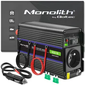 Qoltec Monolith 600 MS Wave Voltage Inverter | 12V to 230V | 300/600W | USB