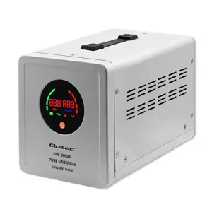 Qoltec Pure Sine Wave UPS | 500VA | 350W | Fixed Phase | Grey