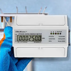 Qoltec Three Phase Bi-Directional Electronic Meter | DIN rail energy consumption meter | 400V | 100A | LCD | 4P