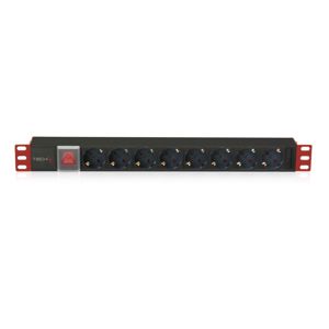 Razdjelnik TECHLY I-Case Strip-81UD, 8× AC utičnica, 1U, crno-crveni