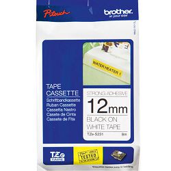Ribbon BROTHER 12mm crna na bijeloj adhesiv TZES231