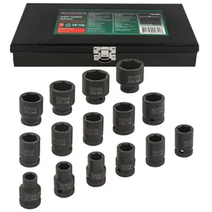 ROCKFORCE IMPACT SOCKETS set 15el.1/2" 6-ANGLE. (10-32mm)