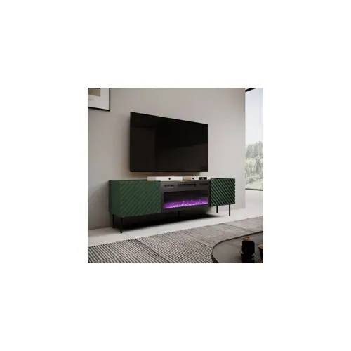 RTV kabinet s električnim kaminom CAMA MEBLE ONDA 180,5x40xH58,39 (za postavljanje na pod ili montažu na zid, zelena)