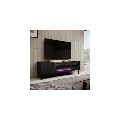 RTV kabinet s električnim kaminom CAMA MEBLE ONDA 180x40x39-58 (stoji ili montira na zid, crna)