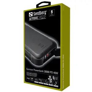 Sandberg Survivor Powerbank 30000 PowerDelivery 45W portable battery with LED flashlight.