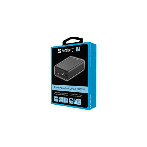 Prijenosna baterija SANDBERG Travel Powerb 20000 PD65W (kapacitet 20000mAh, snaga 65W)