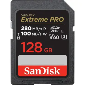 SanDisk Extreme PRO 128GB V60 UHS-II SD, 280/100MB/s, V60, C10, UHS-II