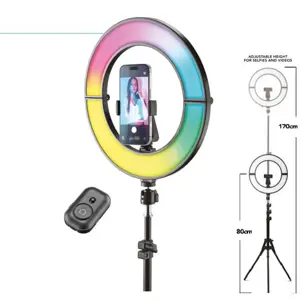 Selfie ring CELLULARLINE Foldy (12" RGB LED, stativ 170 cm, Bluetooth, crna boja)