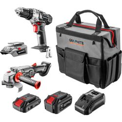Set alata GRAPHITE Energy+ (bušilica 58G000, brusilica 58G003, USB adapter 58G025, 2x baterija 58G001/04, punjač 58G002)