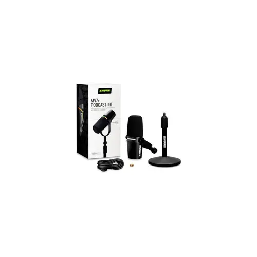Mikrofon za govornicu i vokale SHURE MV7+-K-BNDL (USB-C/XLR konektor, crna, sa stolnim stalkom GATOR)