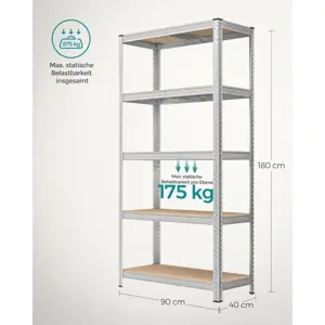 SONGMICS Shelving Unit 180 x 90 x 40 cm Silver, GLR40SV