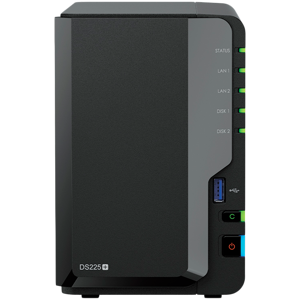 Synology DS225+, Tower, 2-bays 3.5 SATA HDD/SSD, CPU Inte Celeron J4125 4-core (4-thread) 2.0 GHz, burst up to 2.7 GHz, 2 GB DDR4 non-ECC (expandable up to 6 GB), 1xRJ-45 1GbE LAN, 1xRJ-45 2.5 GbE L