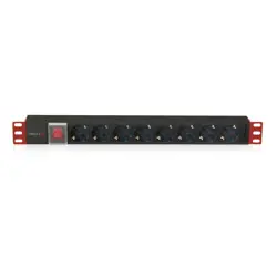 Razdjelnik TECHLY I-Case Strip-81UD, 8× AC utičnica, 1U, crno-crveni