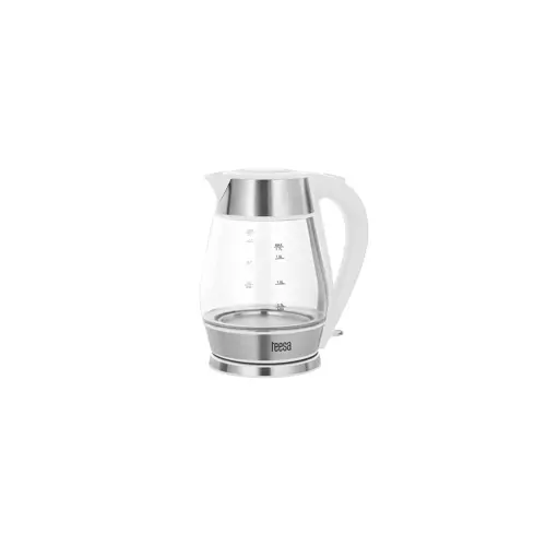 TEESA electric kettle, glass + inox, 2200 W, white, 1.7 L