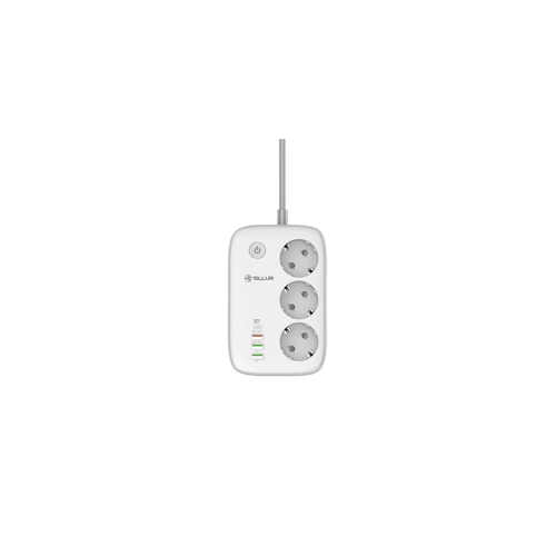 TELLUR SMART WIFI POWER STRIP, 3 OUTLETS PD30W, QC18W, 2XUSB 2.4A, 2500W, 10A, 2M