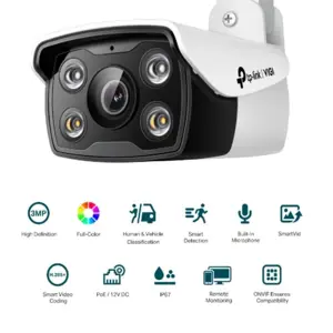 TP-LINK VIGI 3MP Outdoor Full-Color Bullet Network Camera C330 6mm