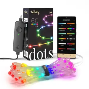 Twinkly|Dots Smart LED Lights 60 RGB (Multicolor), USB Powered, 3m, Transparent|RGB – 16M+ colors