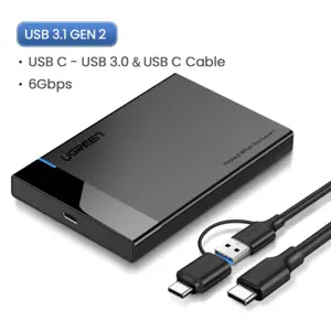 Ugreen 2.5" USB 3.1 Hard Drive Enclosure with 2 in 1 USB-A/USB-C to USB-C Cable