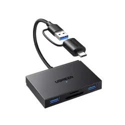 UGREEN 4-portni USB-C/A HUB 2xUSB-A, 1xSD, 1xTF, sivi