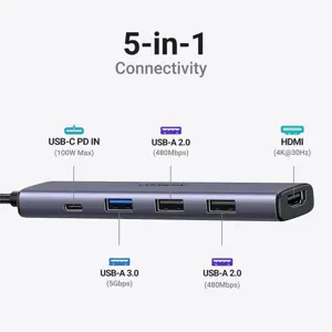 UGREEN 5in1 USB-C 4K HDMI, 100W, 4K@30Hz HDMI