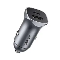 UGREEN auto punjač, 30W, USB-C PD+USB-A, sivi
