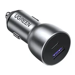 UGREEN auto punjač, 52.5W, USB-C PD+USB-A QC, sivi