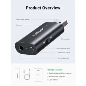 UGREEN bluetooth 5.1 wireless transmitter/receiver 2-in-1 for TV, Home audio receiver, Car radio, ...
