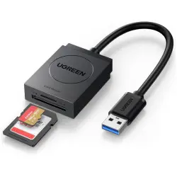 UGREEN Čitač memorijskih kartica, USB 3.0, TF/SD kartice, 15cm, crni