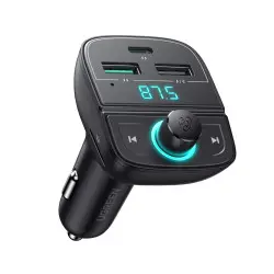UGREEN FM transmiter za auto LED zaslon, Bluetooth, TF kartica 128 GB, USB-C, 2x USB, Quick charge 3.0, crni