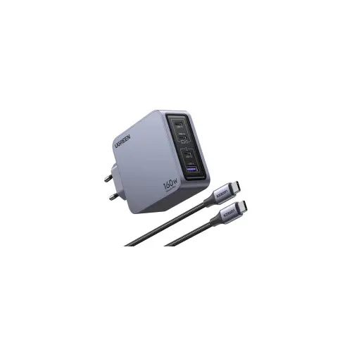 UGREEN Nexode Pro, 160W, 3x USB-C, USB-A, USB-C kabel, GaN, sivi