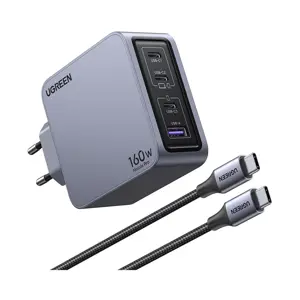 UGREEN Nexode Pro, 160W, 3x USB-C, USB-A, USB-C kabel, GaN, sivi