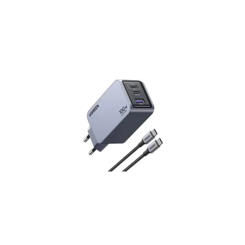 UGREEN Nexode Pro Mini FC, 100W, 2x USB-C, USB-A, USB-C kabel, GaN, sivi
