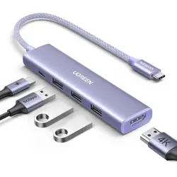 Ugreen Revodok USB-C Hub 5-in-1, 100W PD, purple