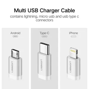 Ugreen USB 2.0 to Micro USB + Lightning + Type C (3 in 1) data cable braided 1.5m