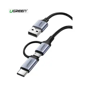 Ugreen USB-A to Micro USB + USB-C braided cable 1m
